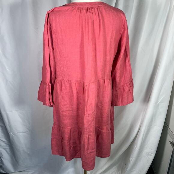 Velvet by Graham & Spencer Linen Dress Small Pink Tiered Ruffle Sleeve Boho USA - Picture 5 of 16